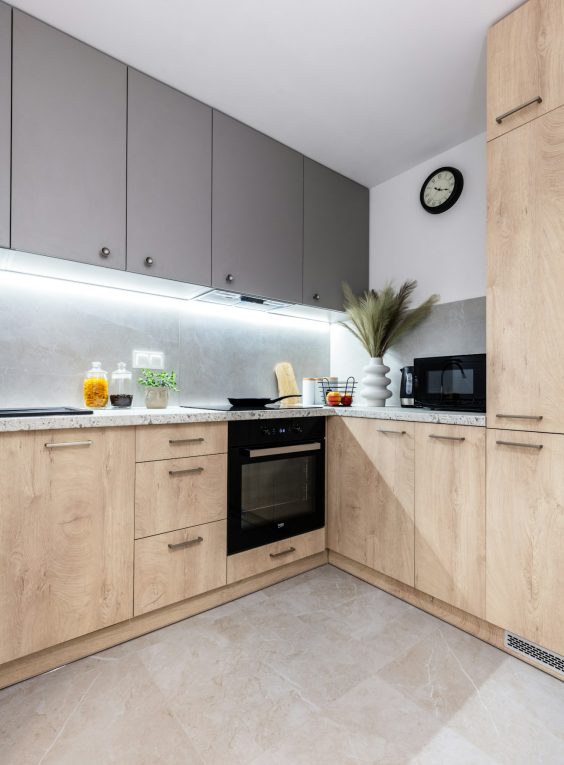 Fitted kitchen in small new apartment,